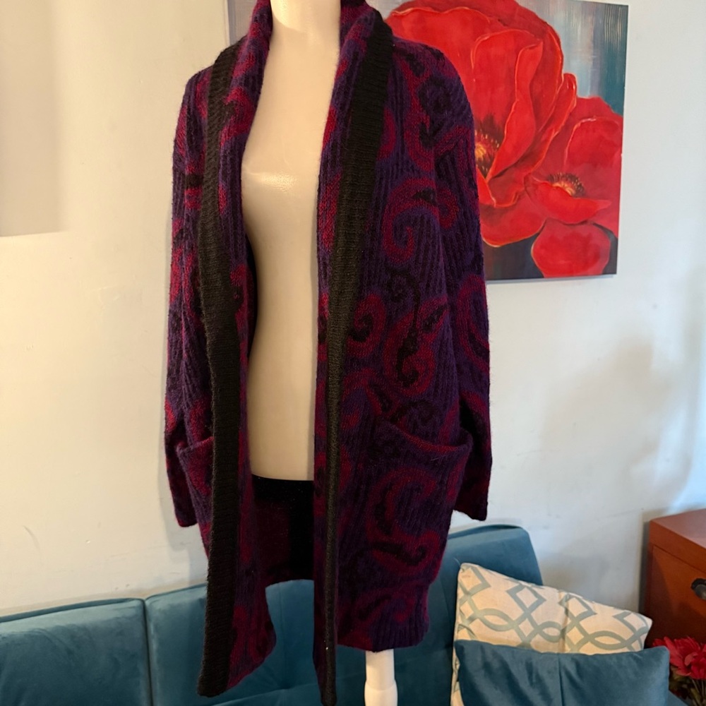 New Dead Stock Vintage Mohair Cardigan Sweater Paisley Art Size 38 6 M Purple